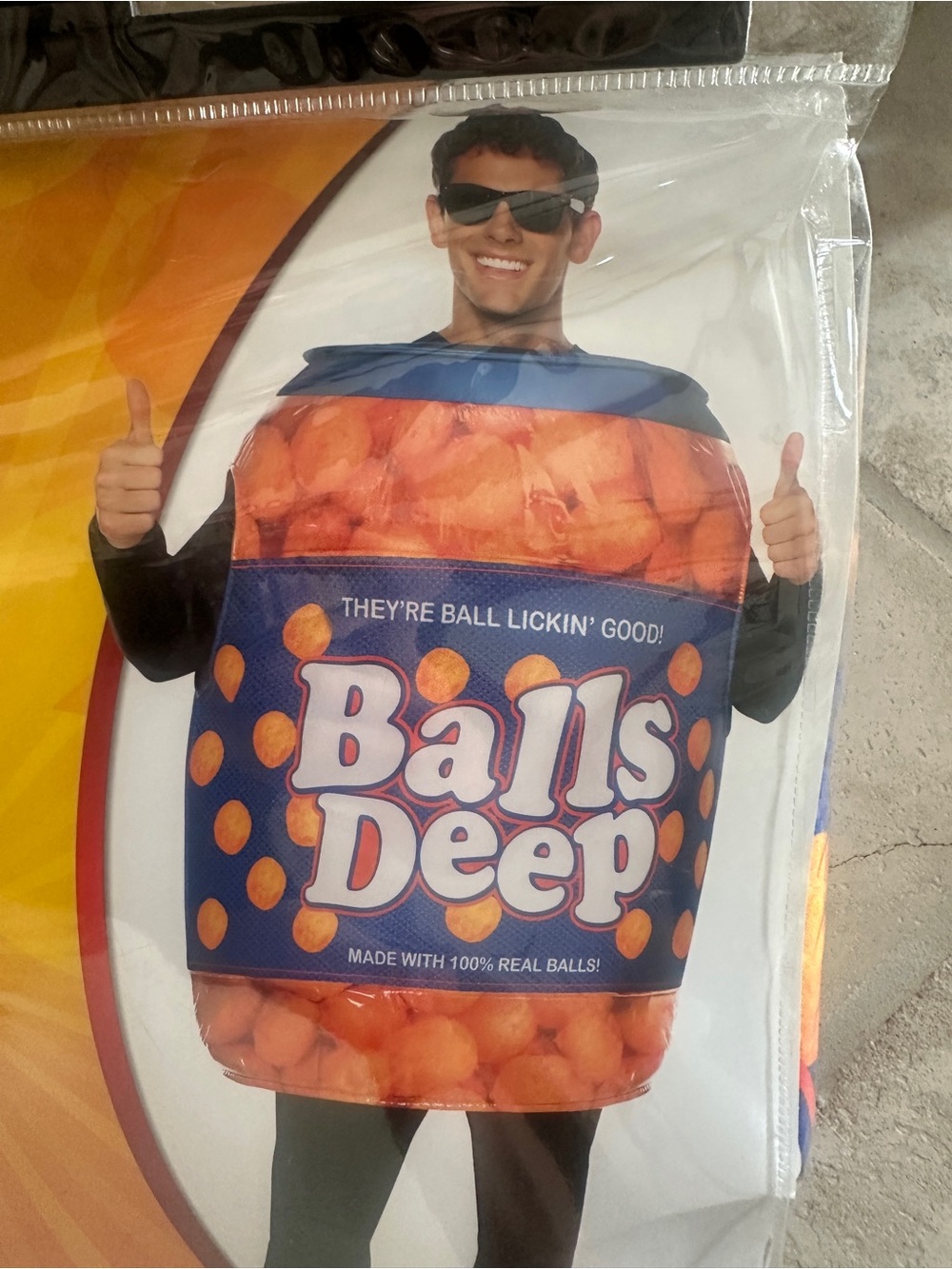 NWT SPIRIT Halloween Adult/Men’s 3D Foam costume - Cheese Balls “Balls Deep” O/S - Picture 2 of 6